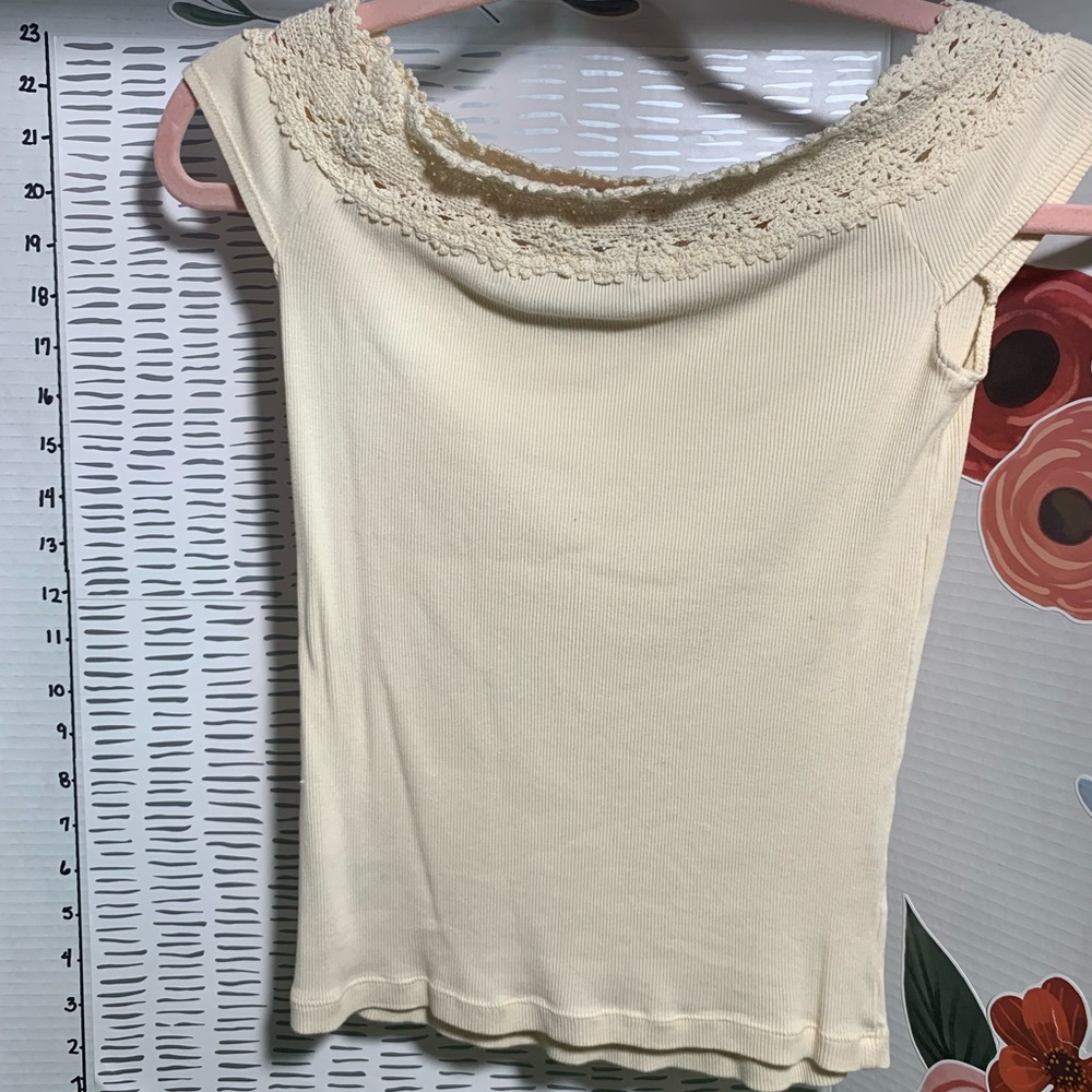Ralph Lauren Cream Crochet Yoke Sleeveless Tank - Picture 2 of 3